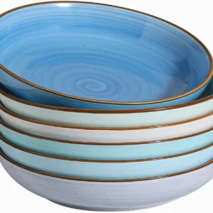 8.5'' Ceramic Pasta Bowls Set of 6, 30 oz Shallow Salad & Soup Bowls