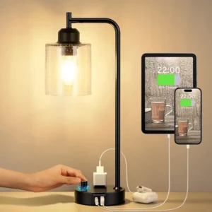 Bedside Table Lamp for Bedroom Nightstand Lamps with USB C Charging Port