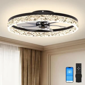 Fandelier Ceiling Fans with Light 23.6in Low Profile Ceiling Fan with Light and Remote 3000K6500K Dimmable Bladeless Ceiling Fa