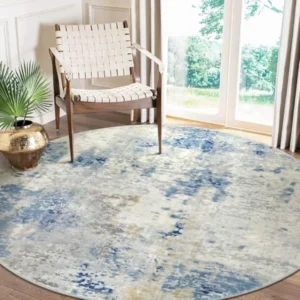 Modern Abstract Round Rug - 6Ft Large Blue Living Room Rug Washable 6x6 Circle Rugs for Bedroom Dining Room Contemporary Indoor