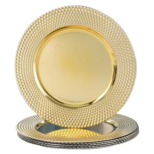 13"" Gold Charger Plates Set Of 6,  For Dinner Plates, With Hammer Edge, Round
