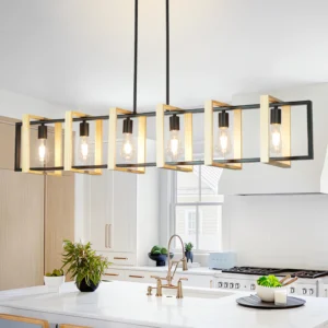 Modern Farmhouse Kitchen Island Lighting  for Kitchen with Wood Shades