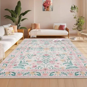 Washable Pink Area Rugs 8X10,Living Room Rug