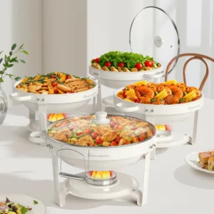 5QT 2Pack  4Pack  Fully Coated Round Chafing Dishes Buffet Set with Glass