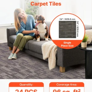 Carpet Tiles Reusable 24x24 Inch, 24 PCS Modular Carpet Square Rug