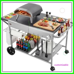Outdoor Grill Cart with Wheels, Movable BBQ Prep Table for Picnic Kitchen
