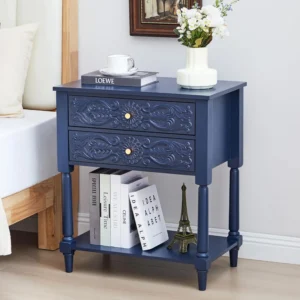 2 Drawer Wood Nightstand with Open Shelf for Bedroom Living Room