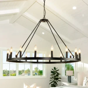 16-Light Wagon Wheel Chandelier Round Matte 43 inch Modern Rustic