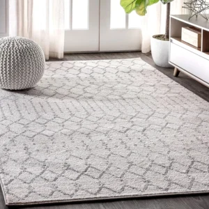 Boho Vintage Diamond Cream/Gray Area Rug 8x10 ft, Moroccan Design