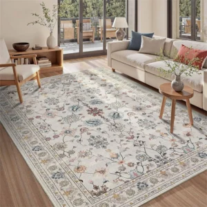 5x7 Washable Floral Boho Area Rug for Bedroom Living Room